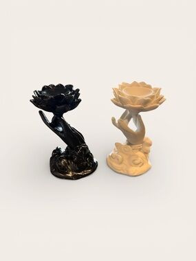 Elegant Black and White Lotus Votive Candle or Sphere Holders